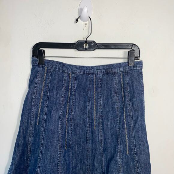 Y2K Denim Flared Midi Skirt SZ 20W Western Farm Vtg Modest Cottagcore Boho - Picture 2 of 7